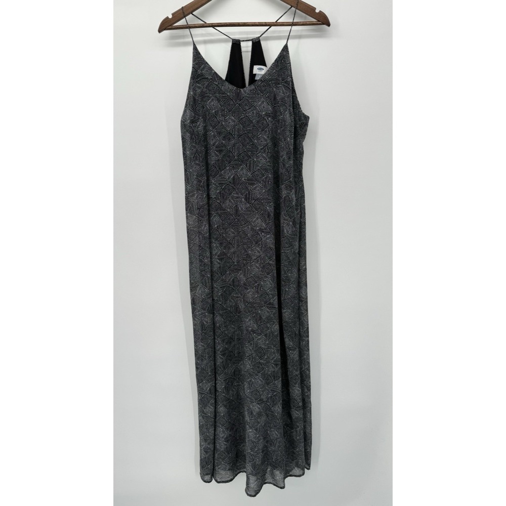 Old Navy Black & White Geometric Print Resort Vacation Spring Maxi L Spaghetti